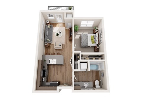 Floor plan for 1 bed, 1 bath, 593 sqft